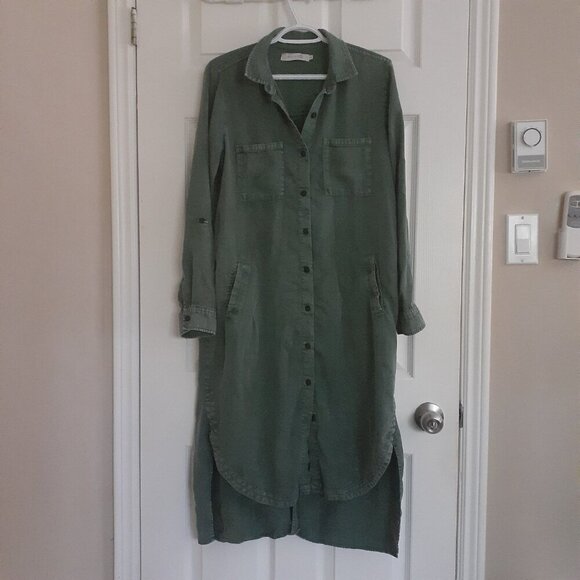Billy T Women's Size S Pine Green City 2-way Collared Button Up Lyocell Dress - Picture 2 of 10